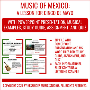 Preview of Music of Mexico: Lesson, Study Guide, Assignment, and Quiz - Powerpoint and Word