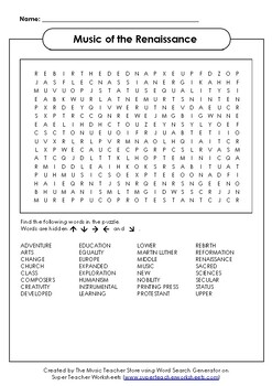 Preview of Music of the Renaissance Word Search
