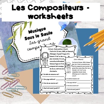 Preview of Music primary-junior FRENCH Composers - Worksheets