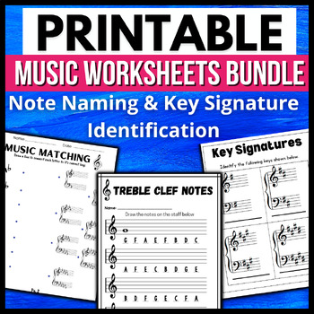 Preview of Music's Mighty Minds Bundle → Printable Music Note & Key Signature Worksheets