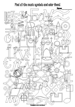 Music symbols coloring page with answers by Anastasiya Multimedia Studio