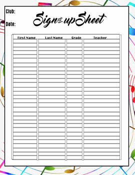 Preview of Music themed sign-in sheet