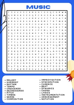 Music word search Puzzle Worksheet Activity For Morning work | TPT