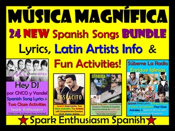 Preview of Musica Magnifica - 24 New Spanish Songs Bundle, Latin Artists & Fun Activities