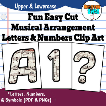 Preview of Musical Arrangement Easy Cut and Print Bulletin Board Letters and Numbers Set