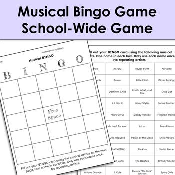 Preview of Musical Bingo Game School-Wide Game for the Intercom