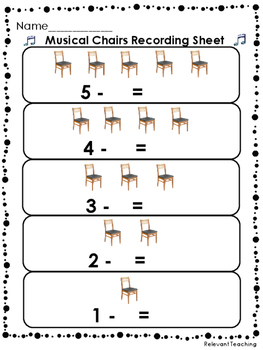 Preview of FREE Subtraction Musical Chairs Activity Recording Sheet