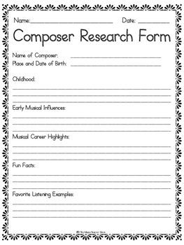 Preview of Musical Composer Research Form- DISTANCE LEARNING