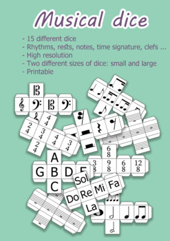 Preview of Musical Dice - Rhythm - Clefs - Notes - Musical Game - Printabe