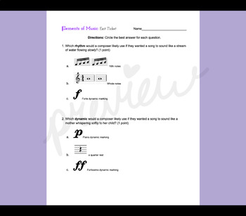 Preview of Musical Elements Quiz