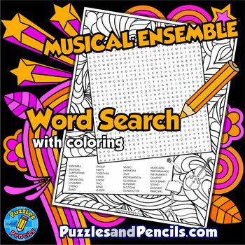 Preview of Musical Ensemble Word Search Puzzle with Coloring | Music Wordsearch
