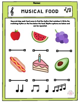 Musical Food Rhythm Activity by Music with Miss Talia | TPT