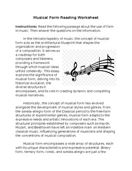 Musical Form Reading Worksheet **Editable** by Rods Stage and Study ...