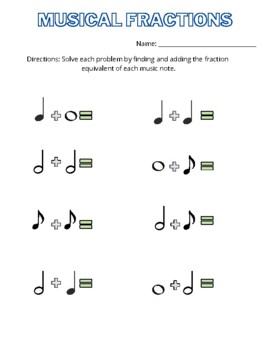 Preview of Musical Fractions Worksheet