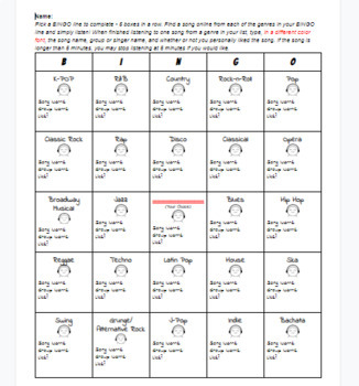 Preview of Musical Genres Virtual BINGO