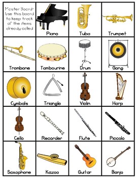 Musical Instrument Bingo by Preschool Productions | TpT