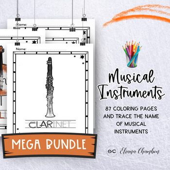 Preview of Musical Instrument - Coloring Pages - Trace the name - Families of Instruments