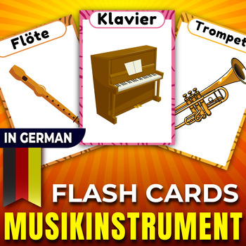 Preview of Musical Instrument Flash Cards in German, Cute illustrations, Vocabulary