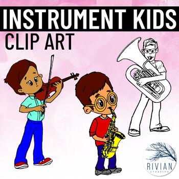 Preview of Musical Instrument Kids Clip Art Line Art & Color Images #