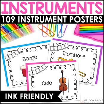 Preview of Musical Instruments Posters - Ink-Friendly - Elementary Music Classroom Decor
