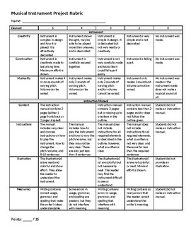 Musical Instrument Project (English + Spanish) + Rubric by Jenna Nelli