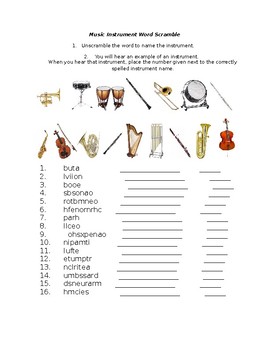 scramble word musical instrument music subject grade