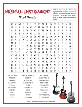 musical instrument word search puzzle by words are fun tpt