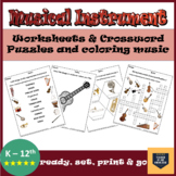 Musical Instrument Worksheets & Crossword Puzzles and colo