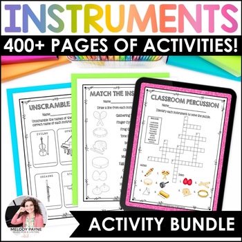 Preview of Musical Instruments Activities Bundle - Worksheets, Coloring, Games, & More!