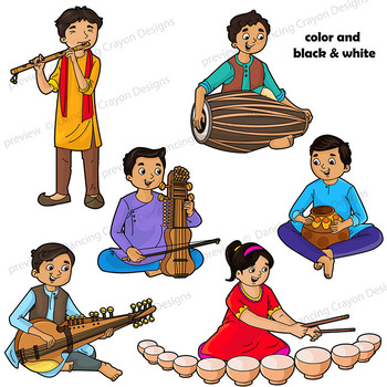 kids playing instruments clipart black and white
