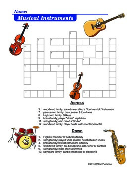 Musical Instruments Crossword Puzzle by AmPopMusic TPT