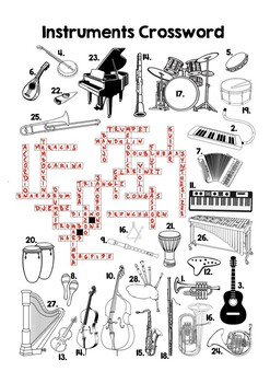 Musical Instruments Crossword with Pictures by Shoe Bear Education