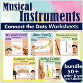 Musical Instruments Dot to Dot Worksheets Bundle | Connect