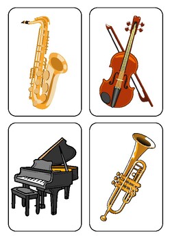 Preview of Musical Instruments Flash Cards, Blank and With Labels, Music Class Pictures