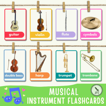 Preview of Musical Instruments Flashcards | 34 Music Flash Cards 5x7 | Classroom Activity