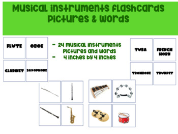 Preview of Musical Instruments Flashcards (PICTURES & WORDS)