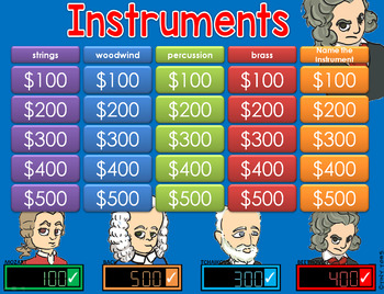 Preview of * Musical Instruments Jeopardy Style Game Show Distance Learning