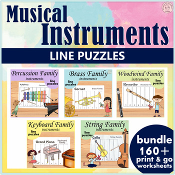 Preview of Musical Instruments Line Puzzles Bundle | Coloring Pages