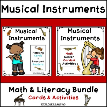 Preview of Musical Instruments Math & Literacy Bundle / Montessori Style / Hands-on