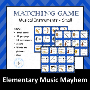 Preview of Musical Instruments Memory / Matching Card Game - Small - Elementary Music