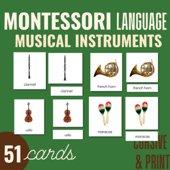 Preview of BUNDLE: Musical Instruments - Montessori 3 Part Card