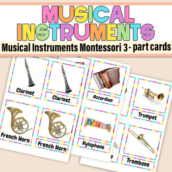 Preview of Musical Instruments Montessori 3-part cards/Types of Musical Instruments