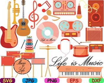 Preview of Musical Instruments Music note school svg Clip art piano microphone trumpet-78S