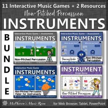 Preview of Musical Instruments Non-Pitched Percussion Games + Assessments {Mega Bundle}