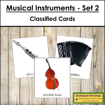 Preview of Types of Musical Instruments (Set 2) - Montessori 3-Part Cards - Vocabulary, ESL