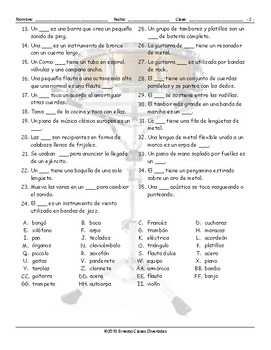 Musical Instruments Spanish Word Search Worksheet Tpt