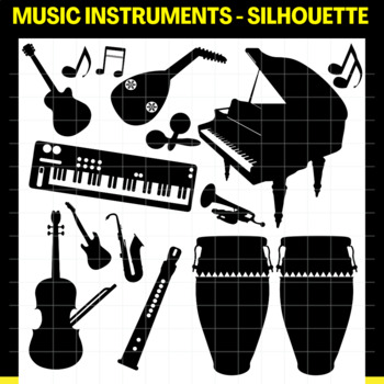 Preview of Set of Musical Instruments - Silhouette - Music Clip Art