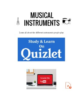 Preview of Musical Instruments Vocabulary Worksheets. ESL. EFL. ELA. Flashcards PPTx