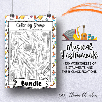 Preview of Musical Instruments Worksheets for Kids - Groups and Subgroups - BUNDLE