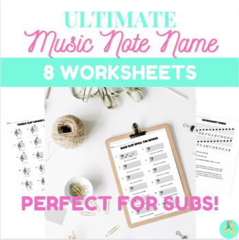 Preview of Musical Note Name Worksheets | Middle School Choir Sub Plans